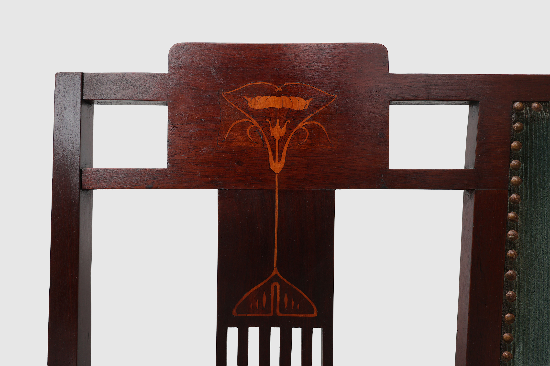 Art Nouveau Walnut Settee with Floral Marquetry, Belgium, ca. 1900thumbnail